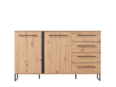Sorrento Oak Effect 2 Door 4 Drawer Sideboard - Luxurious Oak Finish Furniture for Dining Rooms and Living Spaces - UK Luxury Furniture